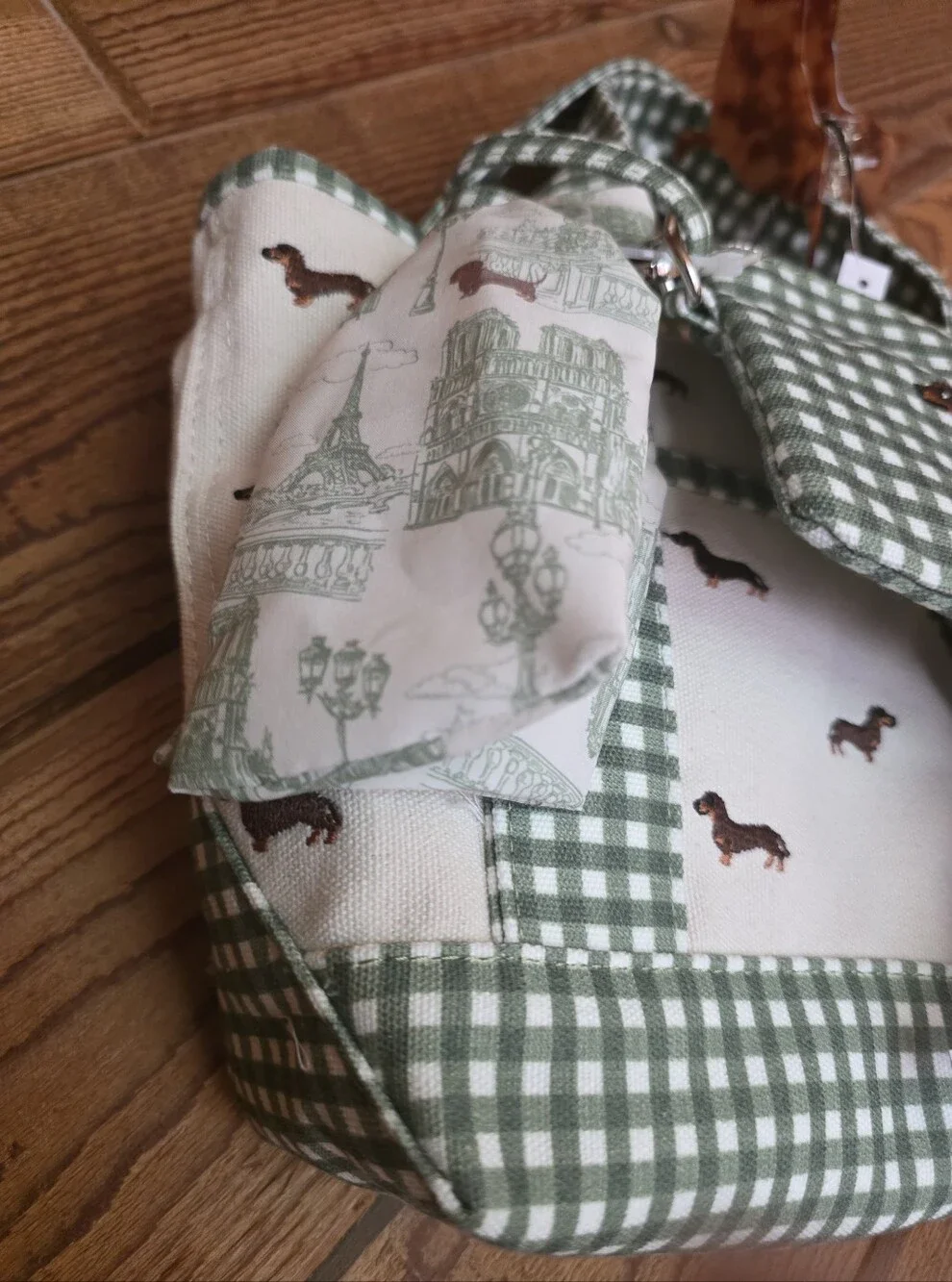 Madden Girl Dachshund Gingham Small Tote Bag w/ Coin Pouch/Dog Charm/ Scarf NWT